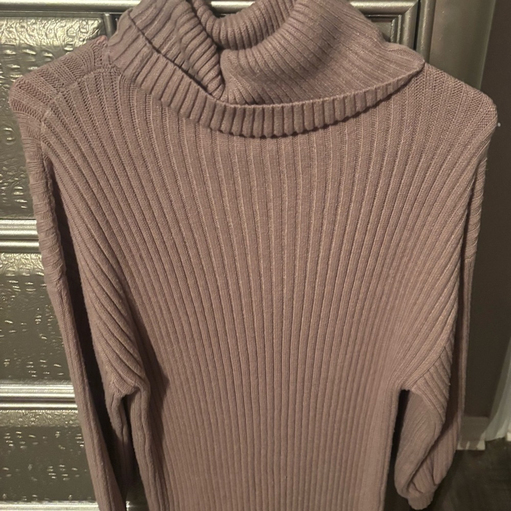 Tan Ribbed Cowl Neck Sweater